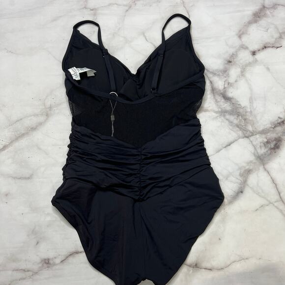 Contours Coco Reef Black Mesh One Piece Swimsuit Size 12 36 C/D Underwire New - Picture 5 of 9